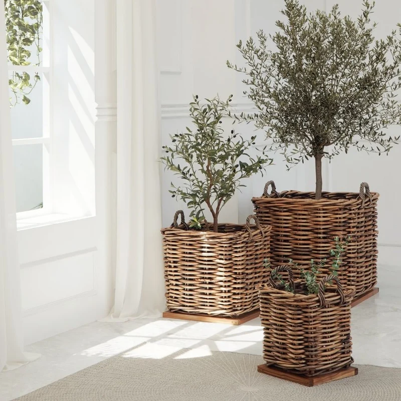 Dickes CL Rattan Korb CESTINO braun ca.85cm Teakbodenplatte