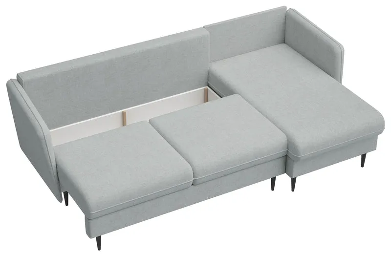 Ecksofa mit Schlaffunktion Volio L-förmig grau Chenille schwarze Beine
