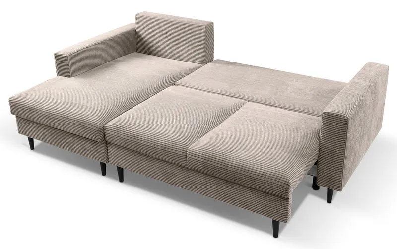 Ecksofa mit Schlaffunktion Nalika, L-förmig, mit Stauraum, beige Cord, linksseitig