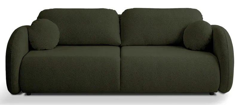 Dreisitziges ausklappbares Sofa Ovally mit Stauraum, olivgrüner Chenille