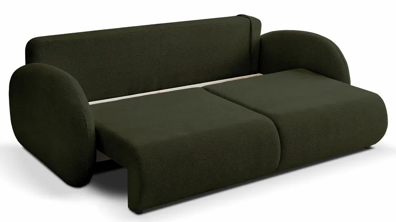 Dreisitziges ausklappbares Sofa Ovally mit Stauraum, olivgrüner Chenille