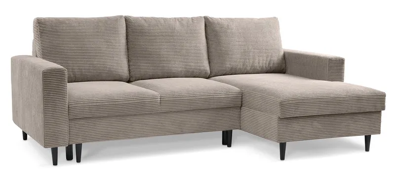 Ecksofa mit Schlaffunktion Nalika, L-förmig, mit Stauraum, beige Cord, rechtsseitig