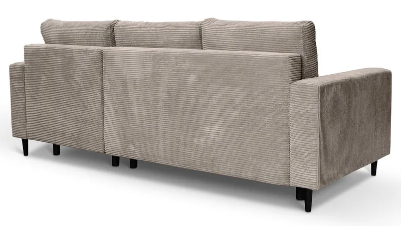 Ecksofa mit Schlaffunktion Nalika, L-förmig, mit Stauraum, beige Cord, rechtsseitig