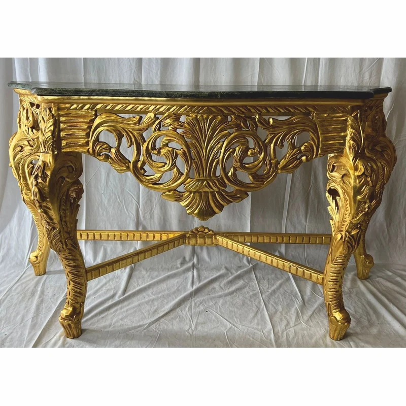 Casa Padrino Barock Konsole mit Marmorplatte Gold / Grün - Prunkvolle Barockstil Möbel