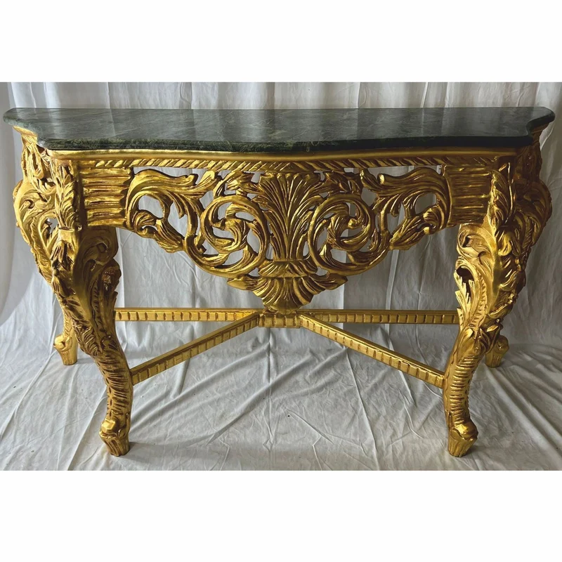 Casa Padrino Barock Konsole mit Marmorplatte Gold / Grün - Prunkvolle Barockstil Möbel
