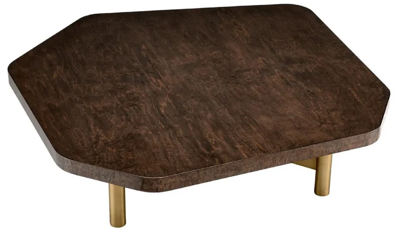 Casa Padrino Luxus Couchtisch Hochglanz Braun / Messing 120,5 x 120,5 x H. 30,5 cm - Wohnzimmertisch mit Massivholz Tischplatte - Wohnzimmer Möbel - Luxus Möbel - Luxus Einrichtung