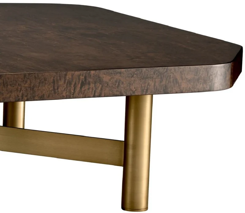 Casa Padrino Luxus Couchtisch Hochglanz Braun / Messing 120,5 x 120,5 x H. 30,5 cm - Wohnzimmertisch mit Massivholz Tischplatte - Wohnzimmer Möbel - Luxus Möbel - Luxus Einrichtung