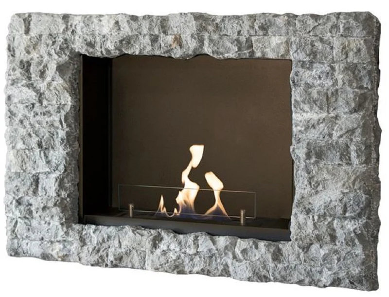 Casa Padrino Luxus Bioethanol Wandkamin Grau 97 x 19 x H. 65 cm - Wohnzimmer Kamin in Steinoptik - Wohnzimmer Deko Accessoires - Luxus Möbel - Luxus Bioethanol Wandkamine