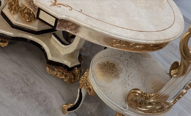 Casa Padrino Luxus Barock Esstisch Creme / Beige / Schwarz / Gold - Ovaler Barockstil Küchentisch - Luxus Esszimmer Möbel im Barockstil - Barock Esszimmer Möbel - Barock Einrichtung