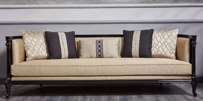 Casa Padrino Luxus Barock Sofa Gold / Blau / Schwarz - Prunkvolles Wohnzimmer Sofa - Barockstil Wohnzimmer Möbel - Luxus Möbel im Barockstil - Barock Einrichtung - Edel & Prunkvoll