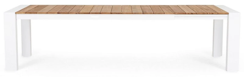 Casa Padrino Luxus Gartentisch Naturfarben / Weiß 228-294 x 100 x H. 75 cm - Ausziehbarer Garten Esstisch mit Teakholz Tischplatte und Aluminium Beinen - Luxus Garten & Terrassen Möbel
