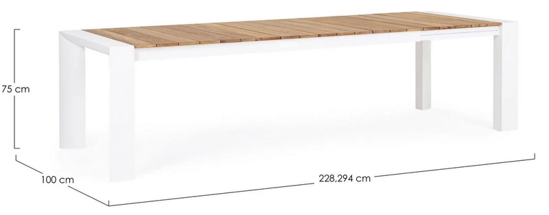 Casa Padrino Luxus Gartentisch Naturfarben / Weiß 228-294 x 100 x H. 75 cm - Ausziehbarer Garten Esstisch mit Teakholz Tischplatte und Aluminium Beinen - Luxus Garten & Terrassen Möbel