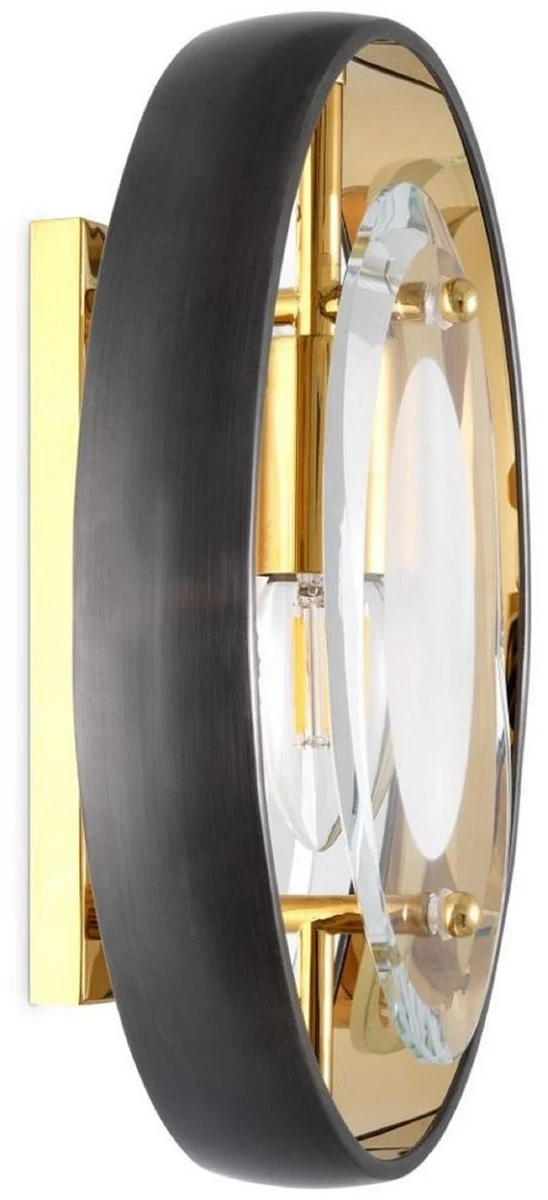 Casa Padrino Luxus Wandleuchte Schwarz / Gold 22,5 x 10 x H. 29,5 cm - Moderne Wandlampe - Luxus Leuchten