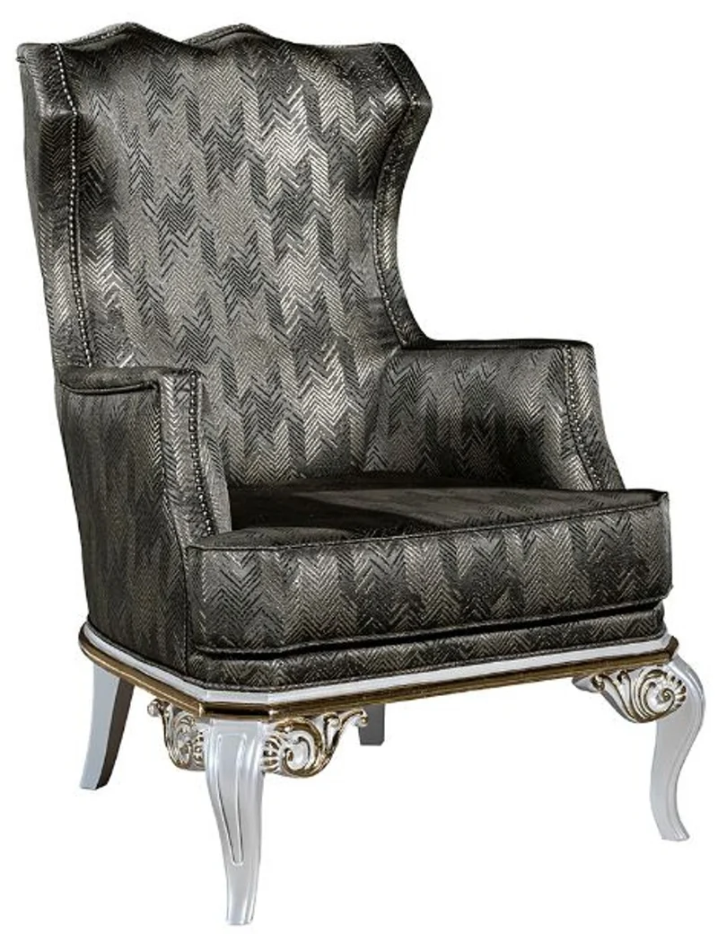 Casa Padrino Luxus Barock Ohrensessel Grün / Weiß / Gold 77 x 85 x H. 113 cm - Wohnzimmer Sessel mit elegantem Muster - Barock Wohnzimmer Möbel