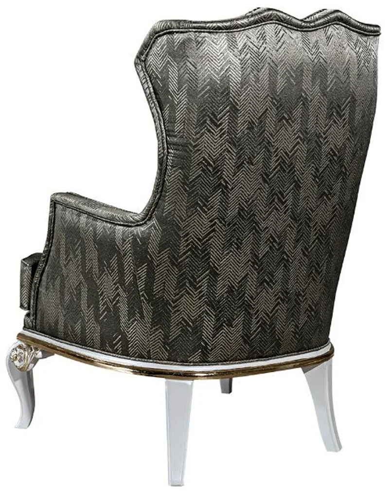 Casa Padrino Luxus Barock Ohrensessel Grün / Weiß / Gold 77 x 85 x H. 113 cm - Wohnzimmer Sessel mit elegantem Muster - Barock Wohnzimmer Möbel