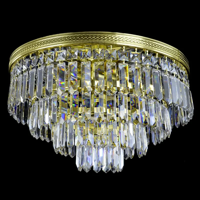 Casa Padrino Luxus Kristall Deckenleuchte Gold Ø 40 x H. 20 cm - Prunkvolle Messing Deckenleuchte mit böhmischem Kristallglas - Barock Möbel - Edel & Prunkvoll