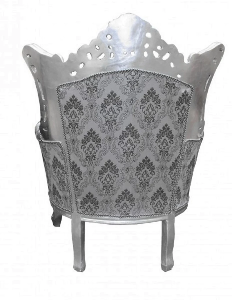 Casa Padrino Barock Sessel Al Capone im Antik Stil, Grau Muster / Silber, 85 x 65 x H. 127 cm