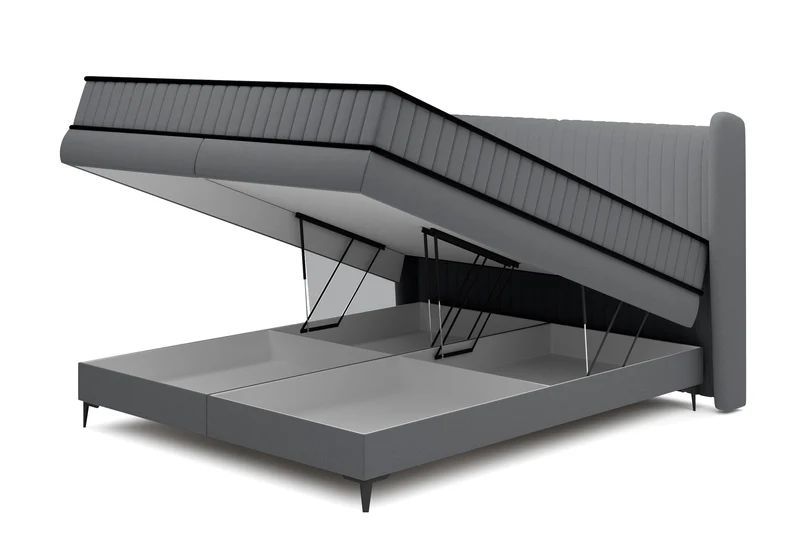 Kontinentales Bett 140x200 cm Daliano mit Stauraum, dunkelgrauer Samt