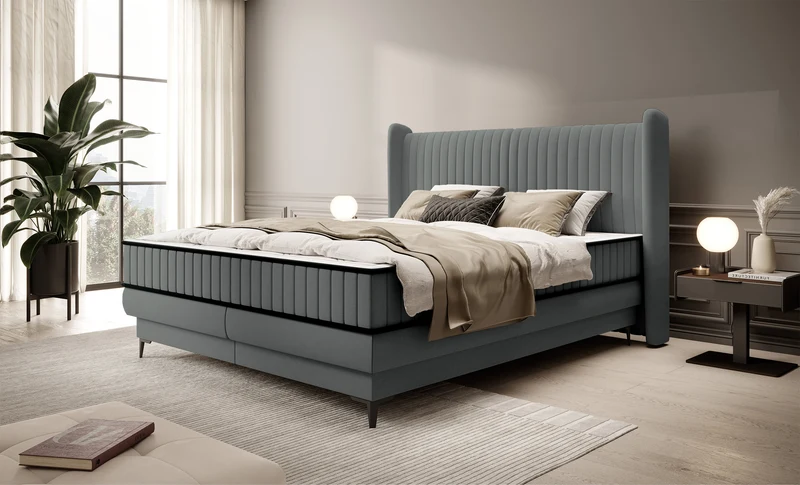 Kontinentalbett 160x200 cm Daliano mit Stauraum, dunkelgrauer Samt