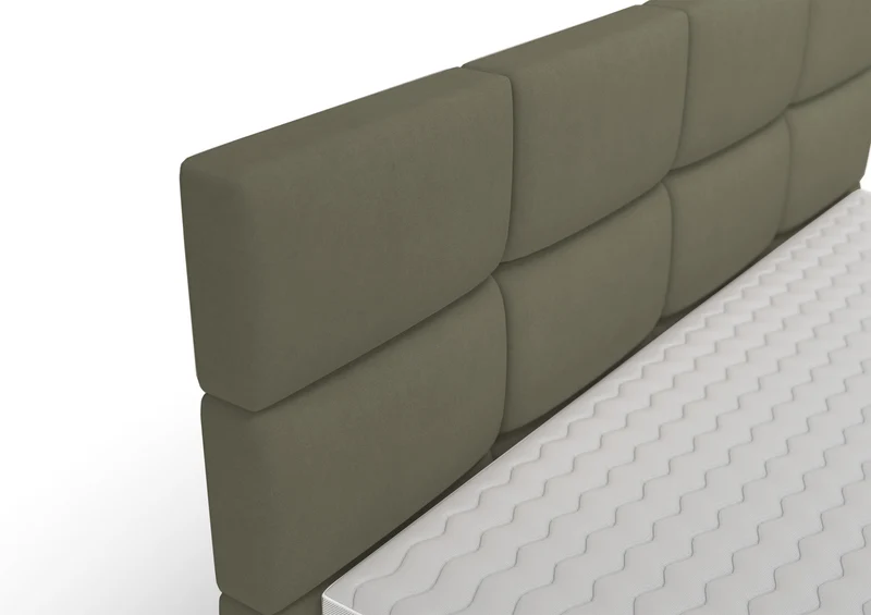 Kontinentales Bett 180x200 cm Rektango mit Stauraum und Topper, olivgrüner Samt