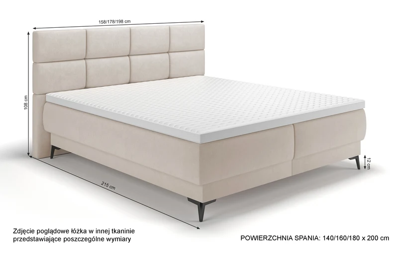 Kontinentalbett 180x200 cm Rektango mit Stauraum und Topper, grafischer Samt