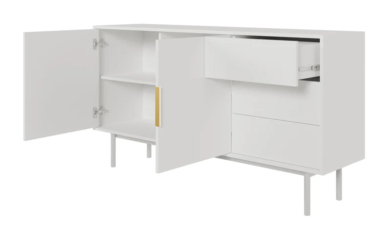 Zweitrürige Kommode Viviaro mit drei Schubladen, 154 cm, Weiß