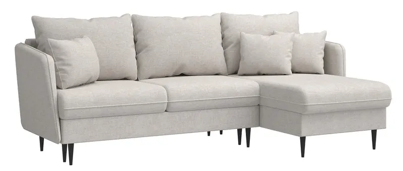 Ecksofa mit Schlafunktion Volio, L-förmig, hellbeige Chenille, schwarze Beine