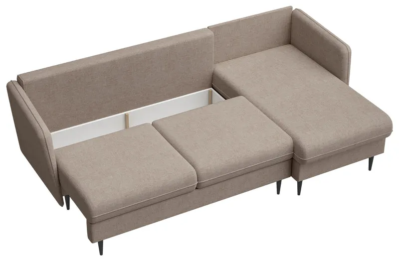 Ecksofa mit Schlaffunktion Volio, L-förmig, beige Chenille, schwarze Beine