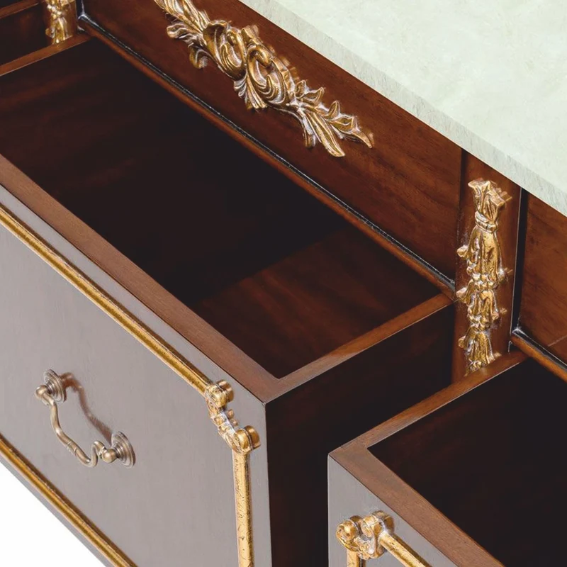 Casa Padrino Luxus Barock Kommode mit Marmorplatte Braun / Gold / Creme 167 cm - Barock Möbel