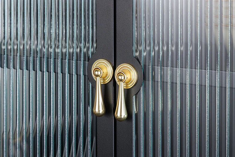 Moderner Vitrinen-Schrank TRIADO 180cm schwarz Metall Riffelglas