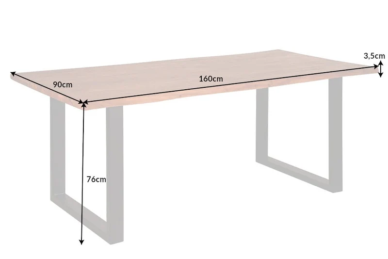 Baumkante Esstisch ARBOL 160cm massive 35mm Akazie U-Gestell