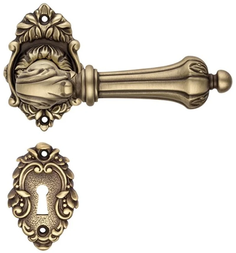 Casa Padrino Barock Türklinken Set 14,2 x H. 8,4 cm - Verschiedene Farben - 2 Prunvolle Messing Türgriffe mit Rosetten - Luxus Qualität - Made in Italy