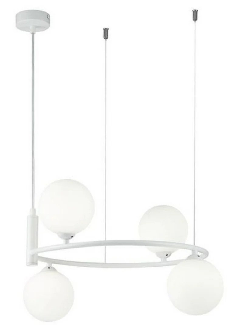 Casa Padrino Luxus Hängeleuchte Weiß / Weiß Ø 39 x H. 28 cm - Moderne höhenverstellbare Metall Hängelampe mit runden Glas Lampenschirmen