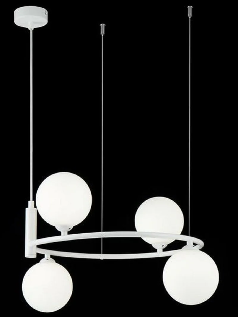 Casa Padrino Luxus Hängeleuchte Weiß / Weiß Ø 39 x H. 28 cm - Moderne höhenverstellbare Metall Hängelampe mit runden Glas Lampenschirmen