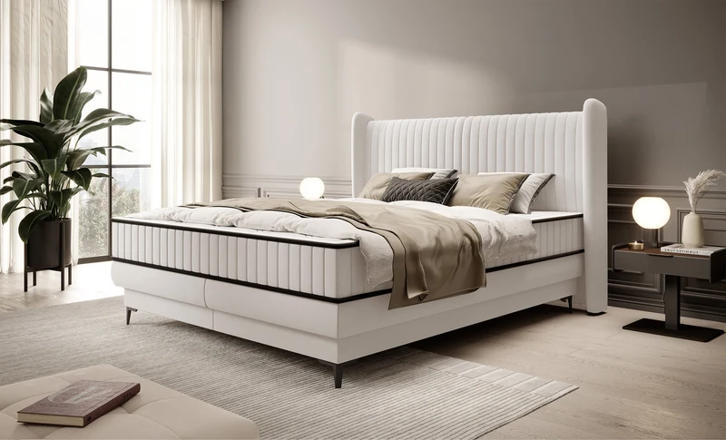 Kontinentalbett 140x200 cm Daliano mit Stauraum, cremefarbener Samt