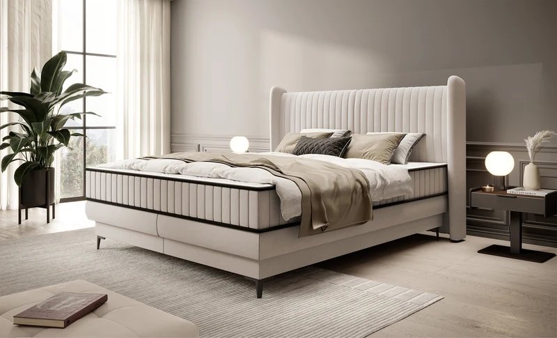 Kontinentalbett 180x200 cm Daliano mit Stauraum, beiger Samt