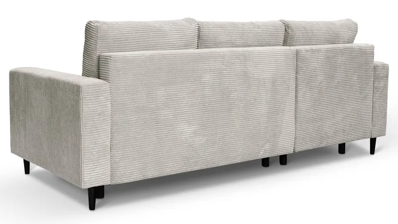Ecksofa mit Schlaffunktion Nalika, L-förmig, mit Stauraum, hellbeiger Cord, linksseitig