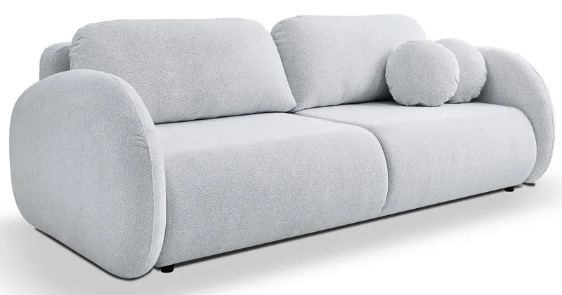Dreisitziges ausklappbares Sofa Ovally mit Stauraum, hellgrauer Chenillestoff