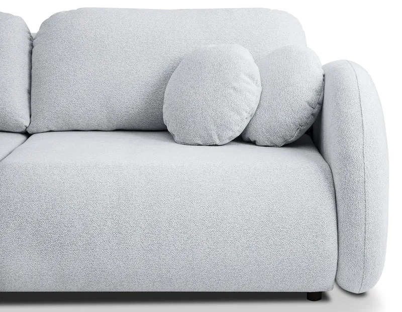 Dreisitziges ausklappbares Sofa Ovally mit Stauraum, hellgrauer Chenillestoff