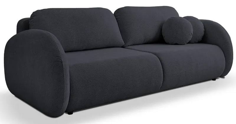 Dreisitziges ausklappbares Sofa Ovally mit Stauraum, dunkelgrauer Chenillestoff