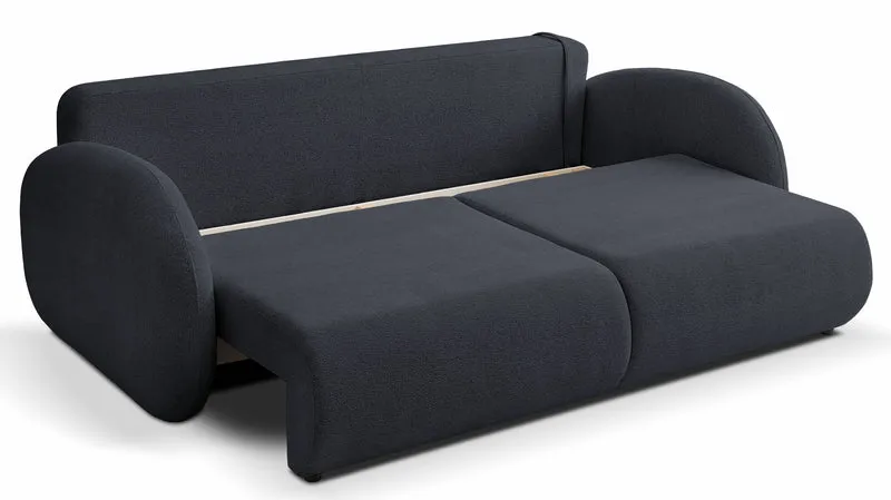 Dreisitziges ausklappbares Sofa Ovally mit Stauraum, dunkelgrauer Chenillestoff