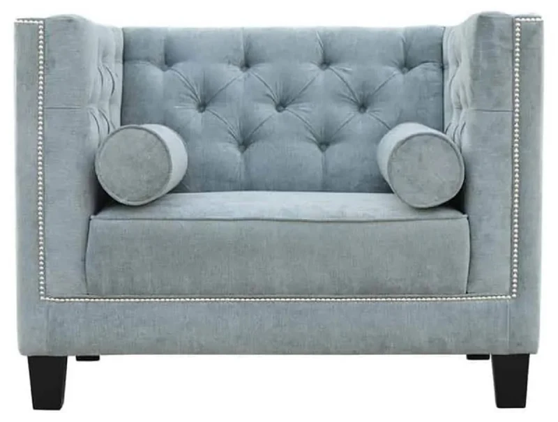 Casa Padrino Chesterfield Sessel Hellblau / Schwarz 100 x 84 x H. 83 cm - Moderner Wohnzimmer Sessel - Chesterfield Wohnzimmer Möbel