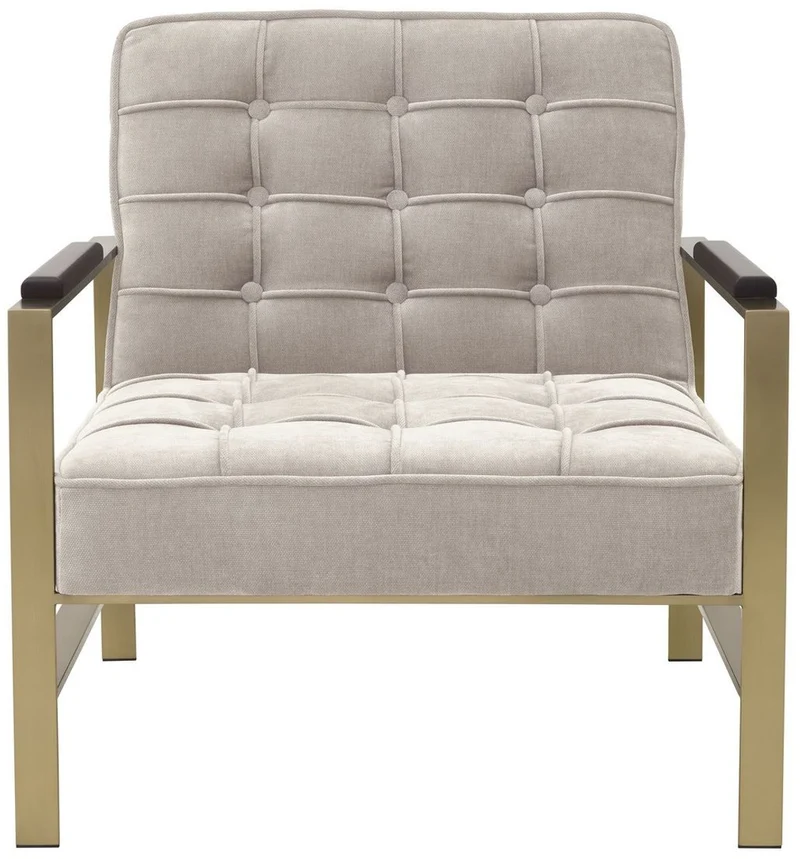 Casa Padrino Luxus Sessel Sandfarben / Messing / Schwarz 70,5 x 80,5 x H. 75 cm - Wohnzimmer Sessel mit Edelstahl Gestell - Luxus Wohnzimmer Möbel