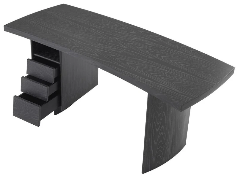 Casa Padrino Luxus Massivholz Schreibtisch mit gebogener Tischplatte Anthrazitgrau 170 x 70 x H. 78,5 cm - Bürotisch - Computertisch - Luxus Büro Möbel
