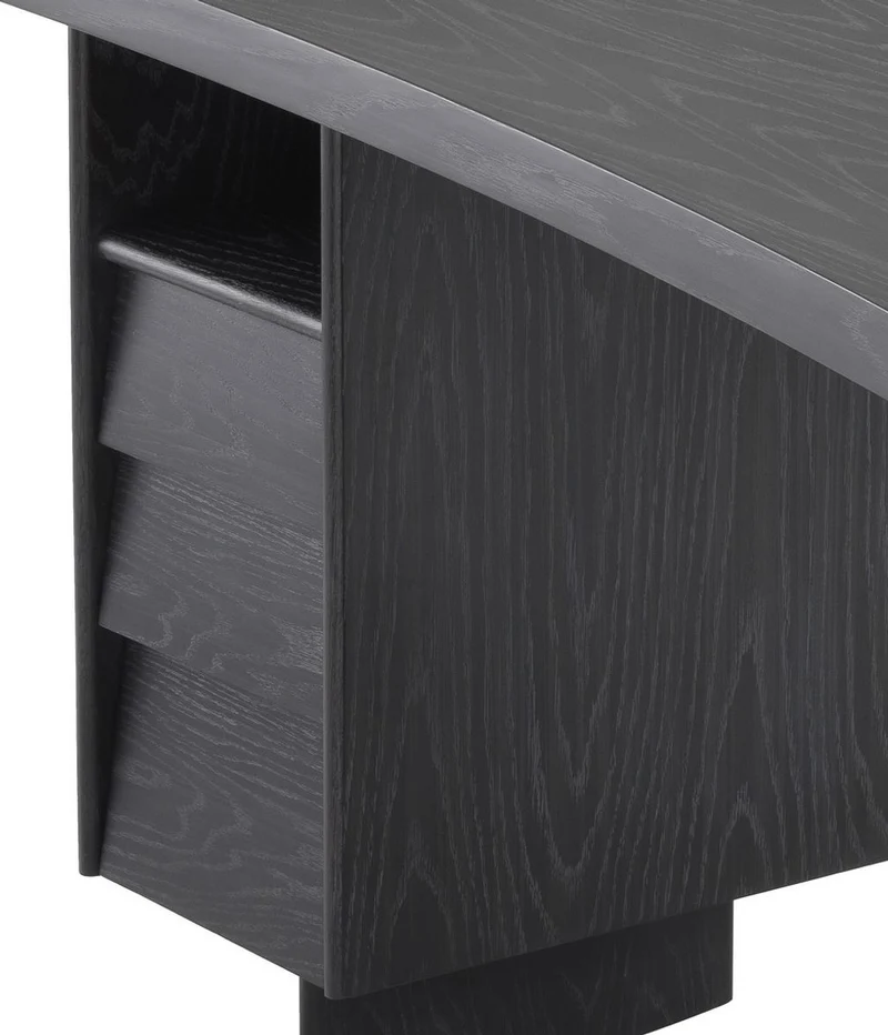 Casa Padrino Luxus Massivholz Schreibtisch mit gebogener Tischplatte Anthrazitgrau 170 x 70 x H. 78,5 cm - Bürotisch - Computertisch - Luxus Büro Möbel