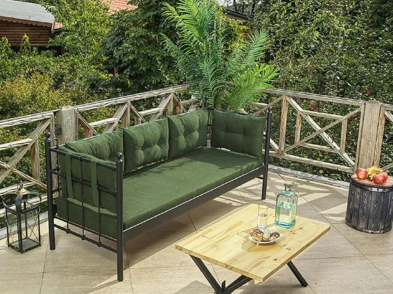 Casa Padrino Jugendstil Gartensofa Schwarz / Dunkelgrün 200 x 70 x H. 92 cm - Garten Sofa - Terrassen Sofa - Garten & Terrassen Möbel