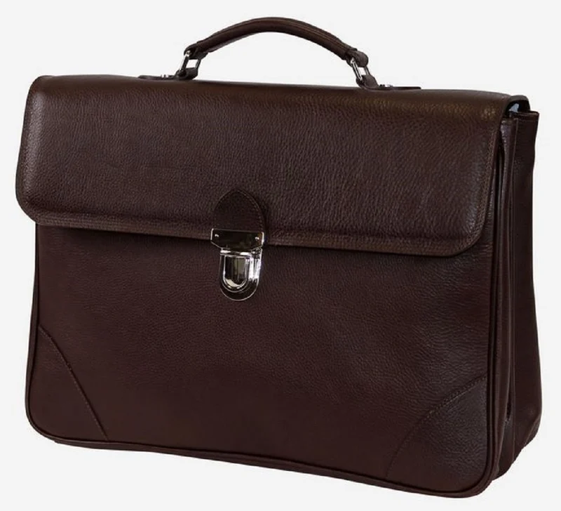 Casa Padrino Luxus Echtleder Aktentasche Dunkelbraun / Silber 42 x 16 x H. 29 cm - Herren Laptoptasche aus hochwertigem Leder - Luxus Herren Accessoires