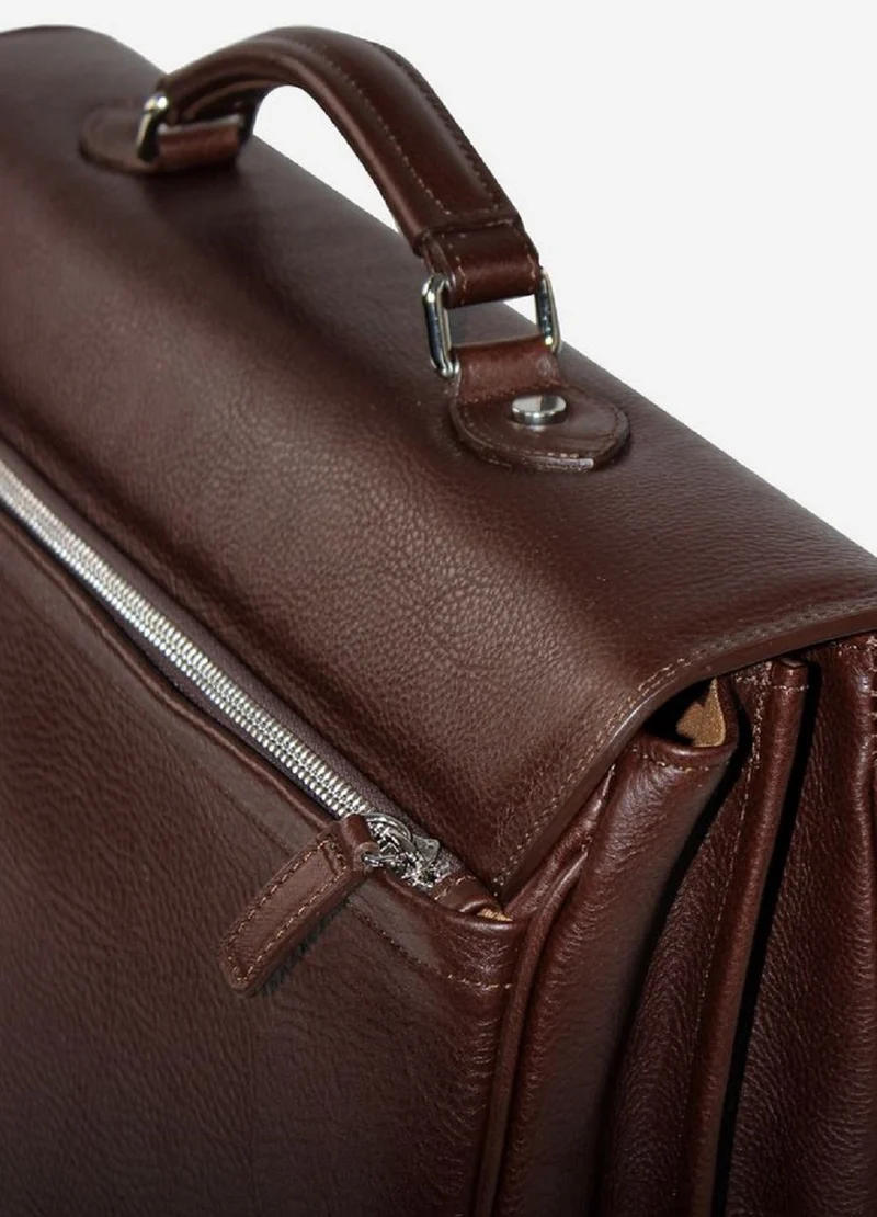 Casa Padrino Luxus Echtleder Aktentasche Dunkelbraun / Silber 42 x 16 x H. 29 cm - Herren Laptoptasche aus hochwertigem Leder - Luxus Herren Accessoires