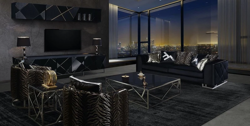 Casa Padrino Luxus Wohnzimmer Sofa mit dekorativen Kissen Schwarz / Silber 237 x 96 x H. 66 cm - Luxus Wohnzimmer Möbel