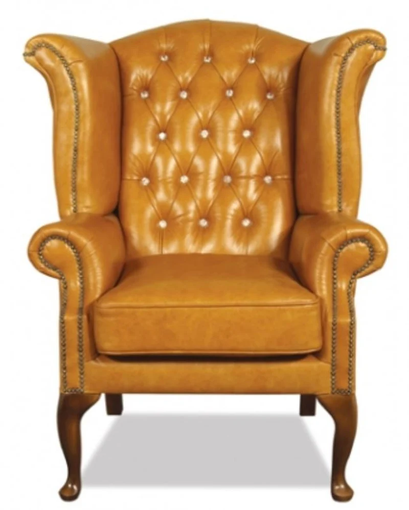 Casa Padrino Echtleder Sessel mit Glitzersteinen 95 x 95 x H. 110 cm - Luxus Wohnzimmer Ohrensessel